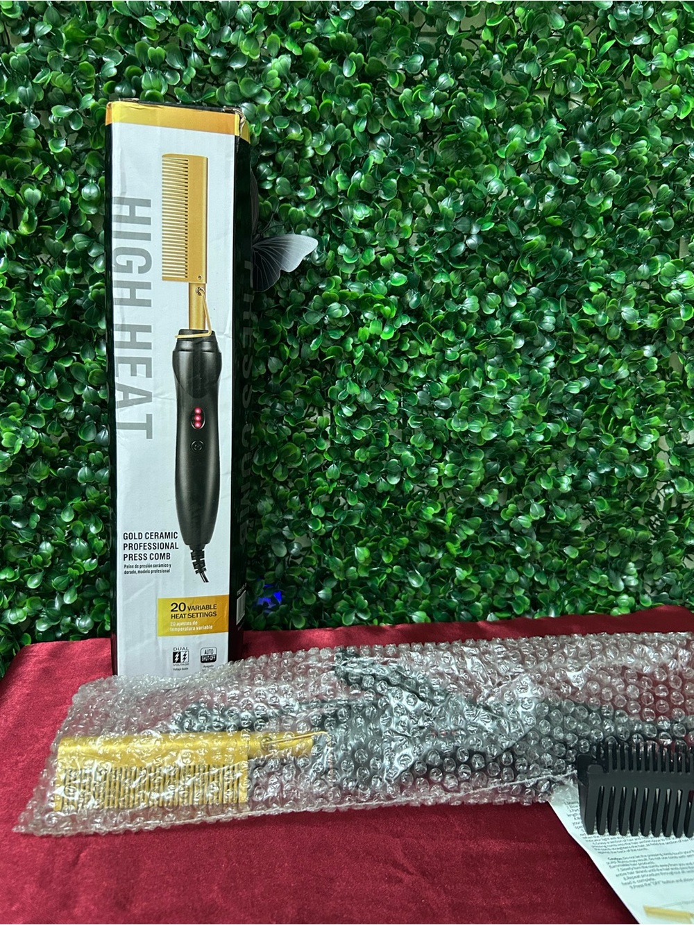 Gold Ceramic Professional Press Comb Electric Hot Comb Hair Straightener 450°F